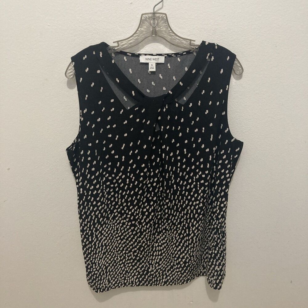NINE WEST black white tan geometric scoop neck sleeveless top XL